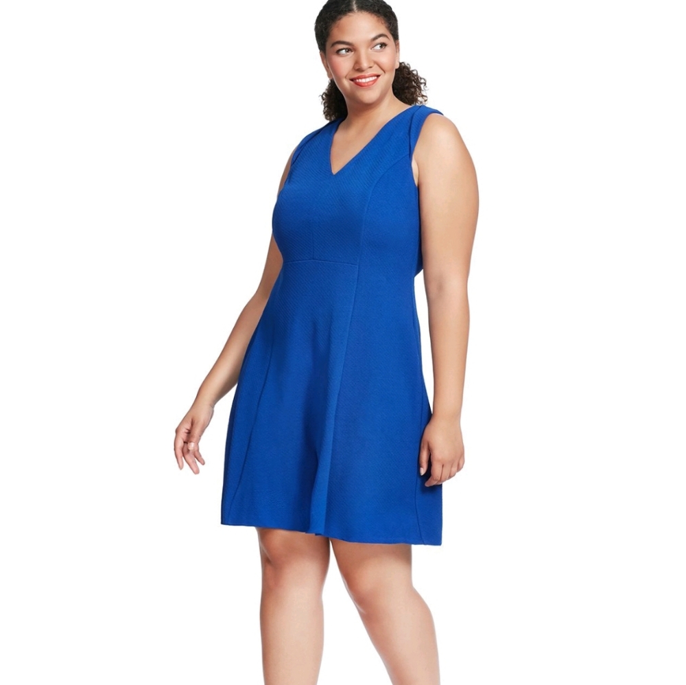 LONDON TIMES Fit and flare blue dress